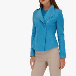 Arkris Cerulean Blue Fitted Wool Biker Jacket, Size 14 NWT